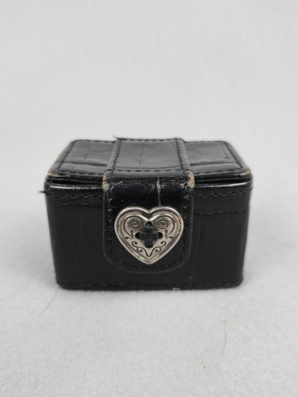 Brighton Black Croc Leather Heart Pill Box Mini Trinket Travel Case